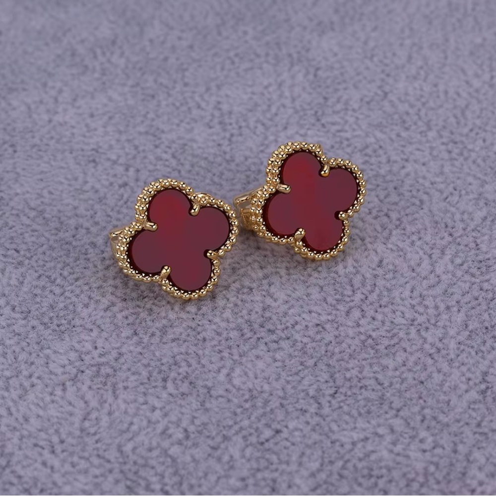 Anthropologie Gold and Red Clover Stud Earrings
